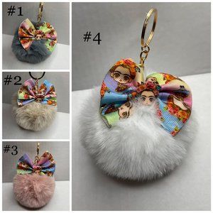 Frida Pom Pom Keychain With Bow